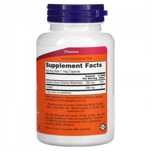 NOW Foods, Холин и инозитол, 100 растительных капсул NOW Foods, Холин и инозитол, 100 растительных капсул